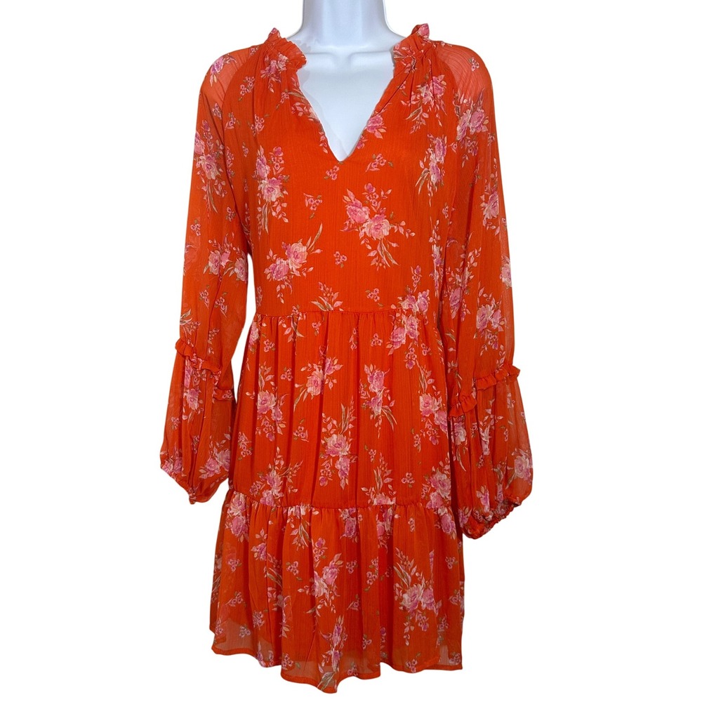 Coquette Mini‎ Dress NEW Womens Med Vince Camuto Orange Chiffon Prairie Country
